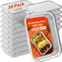 Aluminum Foil Pans with Lids - 2.25 LB To Go Food Containers Disposable Tin Foil Meal Prep Containers with Lids, 30 Pans and 30 Cardboard Covers for Baking, Freezer & Food Storage, 8.5" X 6" (30 Pack)