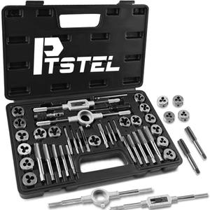 39 PCS Tap and Die Set, Metric & SAE Essential Threading Tool Kit for Cutting External and Internal Threads, with Adjustable Handles, Accessories and Case