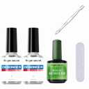 3 x Glue Nail Remover Kit-10ml-0.33FL.OZ Nail Glue Remover (2pcs) with Gel Nail Polish Remover, Steels Nail Pusher and Nail File-Easy Removal Debonder for Glue on Nail
