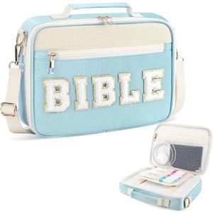 Bible Cover Case for Women Grils, Preppy Bible Bag with Adjustable Shoulder Strap, Waterproof Bible Carrying Tote Bags Holder for Bible Study Supplies Accessories & Christian Gifts (Blue) (Large) Bible Cover Case for Women Grils, Preppy Bible Bag with Adjustable Shoulder Strap, Waterproof Bible Carrying Tote Bags Holder for Bible Study Supplies Accessories & Christian Gifts (Blue) (Large)