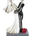 Day of The Dead Skeleton Couple Bride and Groom Skull Figurines, Love Never Dies in Bridal Gown and Tuxedo Sculpture Handmade Resin Crafts, for Halloween Gothic Wedding Gift Decor Ornament (4.1x8.7IN)