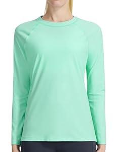 KPSUN Womens Long Sleeve Rash Guard UPF 50+ Swim Shirts Sun Uv Protection Surfing Top for Beach Swimming Quick Dry Light Green, Large