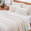 Berkshire Blanket-Sherpa Fleece Blanket, Warm and Soft Loftmink Reversible Blanket for Bed, Sofa and Travel, Cream, 90 in x 90 in (Full/Queen)