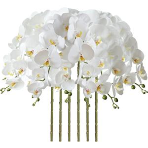 FagusHome 32" Artificial Phalaenopsis Flowers 6 Pcs Artificial Orchid Flowers Stem Plants for Home Dcor (6Pcs) (White)