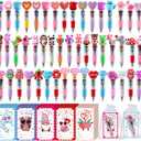 50 Pack Valentines Day 4-in-1 Multicolor Cute Animal Pens with Valentines Cards Bags Retractable Fun Ballpoint Pens Bulk for Classroom Prize Office School Gift Exchange
