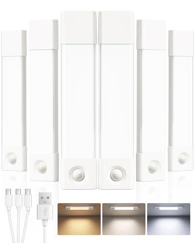 EZVALO 7.8" Rechargeable Motion Sensor Light Indoor, 6-Pack Under Cabinet Lighting, Wireless Closet Lights, 30 LED, Dimmable, 3 Color Temperatures, Step Lights for Kitchen, Pantry, Bedroom, Wardrobe