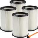 VF4000 Replacement Filter for 72947 Wet Dry Vac 5 to 20-Gallon 6-9 Gal Husky Craftsman 17816 Vacuum Compatible WD5500 WD0671 RV2400A RV2600B Washable & Reusable Replace VF4000 Filter (4 Pcs)