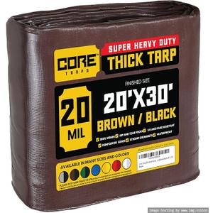 Core Tarps Extreme Heavy Duty 20 Mil Tarp Cover, Waterproof, UV Resistant, Rip and Tear Proof, Poly Tarpaulin with Reinforced Edges for Roof, Patio, Pool, Boat (Brown/Black 20′ X 30′)