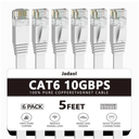 Jadaol Cat 6 Ethernet Cable 5 ft 6Pack, Outdoor&Indoor, Flat High Speed 10Gbps Patch LAN Cord, Support Cat8/7 Network, Short Ethernet Cable for Router, Modem, Switch, PC, Laptop, Gaming Console, White