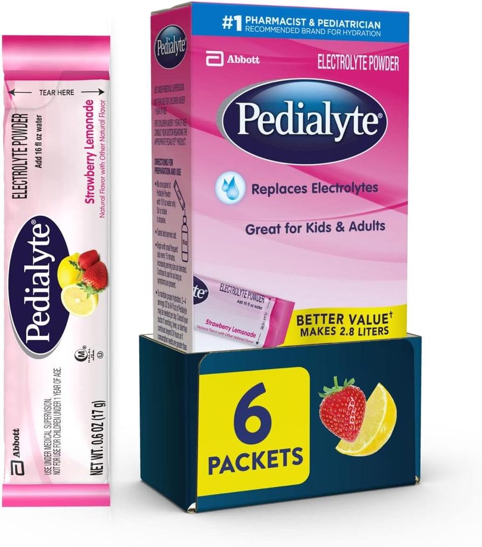 Pedialyte Electrolyte Powder Strawberry Lemonade, 6 Count (Pack of 1) (EXP 05/01/26)