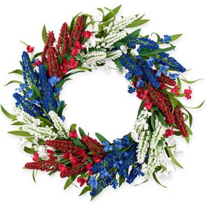 22 Inch 4th of July Wreaths for Front Door Artificial Patriotic Wreath Red White and Blue Wreath for Independence Day Indoor Outdoor Decorations