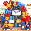 Back To School Decorations, Back to School Balloon Arch Kit with Composition Notebook Classroom Decor Backdrop Abc Boxes and Inflatable Pencils and Crayons for First Day of School Party Supplies