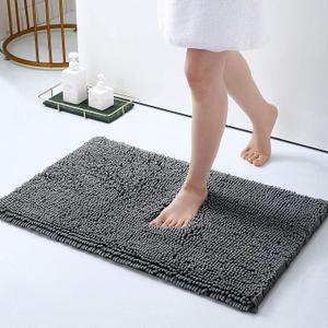Yama Chenille Bath Mat – 24”x17” & 2.5" Thick, Fluffy & Shaggy Microfiber Top with Non-Slip Rubber Base - Machine-Washable, Soft & Absorbent Bath Rug Best for Bathroom Floor, Shower & Living Room–Grey