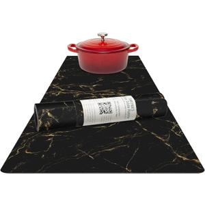 RIMONA'S Thermo Heat Resistant Table Runner and Trivet for Hot Dishes - Waterproof Hot Plates to Protect Table and Countertop - Kitchen & Dining 350F Heat Protector 40" - Black Golden Marble
