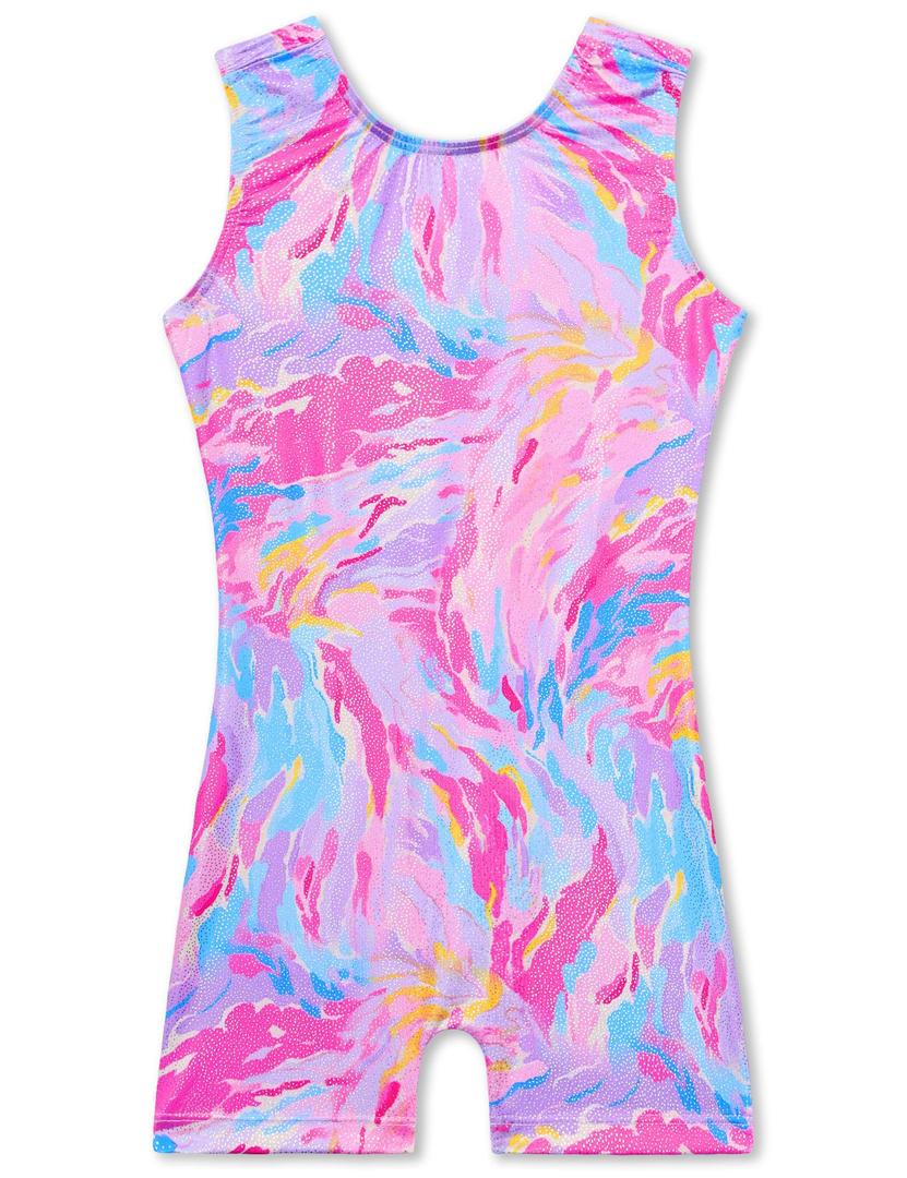 Nymphperi Girls Gymnastics Leotards 2t 3t Toddler Shiny Blue Pink Strips Tank Biketards Sleeveless Breathable Dance Unitards