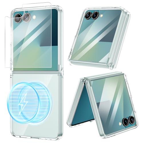 VEGO for Z Flip 7 Case with Screen Protector, [Compatible with Magsafe] TPU Clear, Anti-Yellow & Ultra Slim, Wear-Resistant, Spray Paint Shockproof Bumper Cover for Samsung Flip 7(Not for 7FE)-Clear