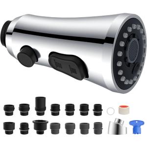 Hygie Rinse Universal Kitchen Faucet Head Replacement - 2.5GPM with 15 Adapter Kit Compatible with Kohler/Moen/Delta Faucet, 3 Function Pull Down Sink Faucet Spray Head, Chrome