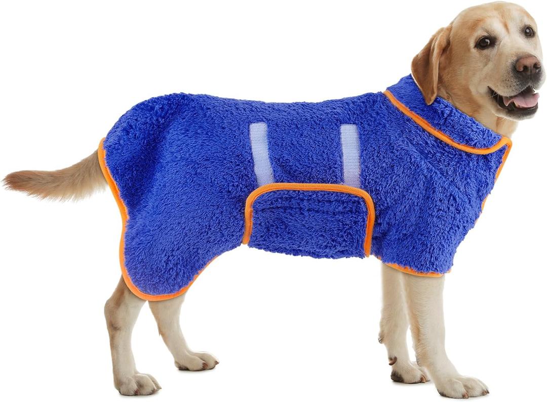 Bienbee Dog Bathrobe, Quick Drying Super Absorbent Pet Robes for Dogs, Drying Coat for After Bath & Swim, Warm & Cozy Dogs Towels, Dog Puppy Bath Supplies, Dark Blue L