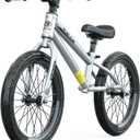 Bueuwe Balance Bike 16 Inch up to 45 kg, Lightweight, Safe Children's Balance Bike with Robust Pneumatic Tyres, Adjustable Handlebar and Saddle, for Boys and Girls from 4 5 6 7 8 Years, Silver