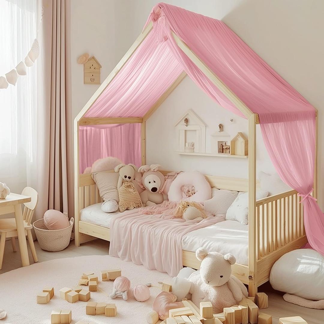 NICETOWN Pink Bed Canopy for Nursery - Decorative Soft Voile Sheer Window Scarf DIY Ascot Top Bed Scarf Drapes for Girls/Kids, W114 x L160, 1 Panel