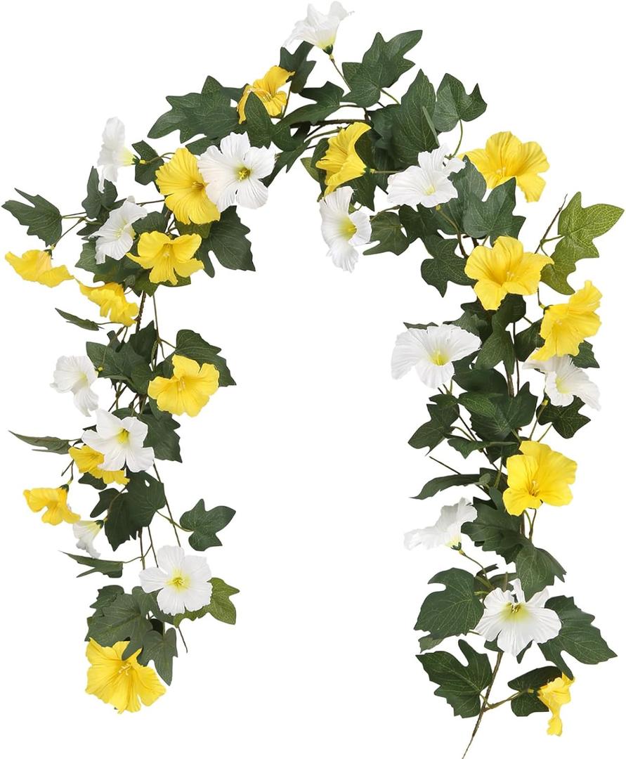Petunias Artificial Flower Vines Garland for Outdoor Wedding Garden Indoor Home Decor 5.7ft Silk UV Resistant Realistic Hanging Vines Glory Flowers with Wire(Yellow)