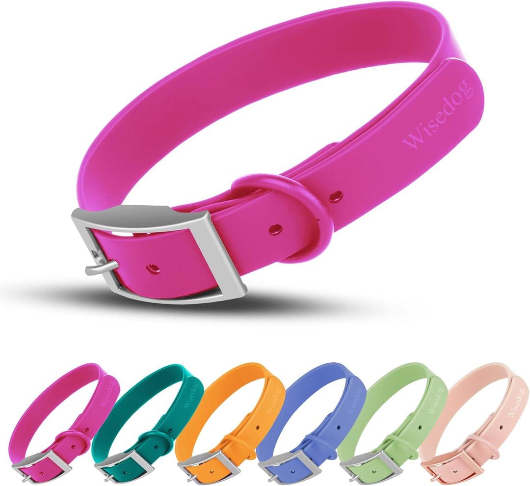 Wisedog Waterproof Dog Collar: Multiple Adjust 7" to 23.6", Soft Rubber Coated Webbing, Easy to Clean, for Small Medium Large Dogs (XL|18"-23.6"  1 in, Rose Violet)