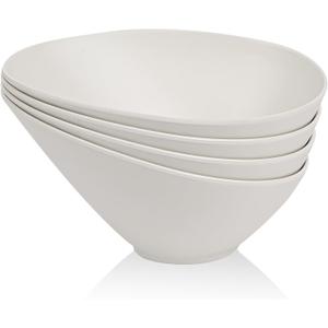 Bamboo Fiber Salad Bowls, 4 Packs Serving Bowls White, Compostable 33 Ounce Elegant White Angled Bowls for Salad, Pasta, Soup, Prep, Ideal for Home and Restaurant (White, 9.5Inch)