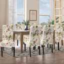 SearchI Dining Room Chair Covers Slipcovers Set of 2, Spandex Super Fit Stretch Removable Washable Kitchen Parsons Chair Covers Protector for Dining Room,Hotel,Ceremony,Beige+Flowers