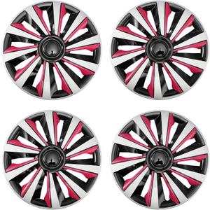 Silver with Pink Hubcap Wheel Cover Replacement Kit 16" Hub Caps Wheel Rim Cover Car Exterior Accessories Pack of 4, 16 Inches