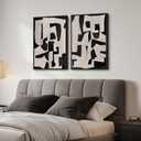 Large Framed Black and Beige Abstract Wall Art, Set of 2 Piece Minimalist Canvas Paintings Artwork for Walls, Modern Art Prints Pictures for Living Room Hallway Dining Room Bedroom Office Wall Decor