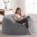 fond + found Large Bean Bag Chair with Plush Quilted Cover, 4FT Grey | Plush Quilted Fabric, Portable Handle, Removable Cover, Pocket, Reading, Gaming, Relaxing, Living Room, Bedroom, Large
