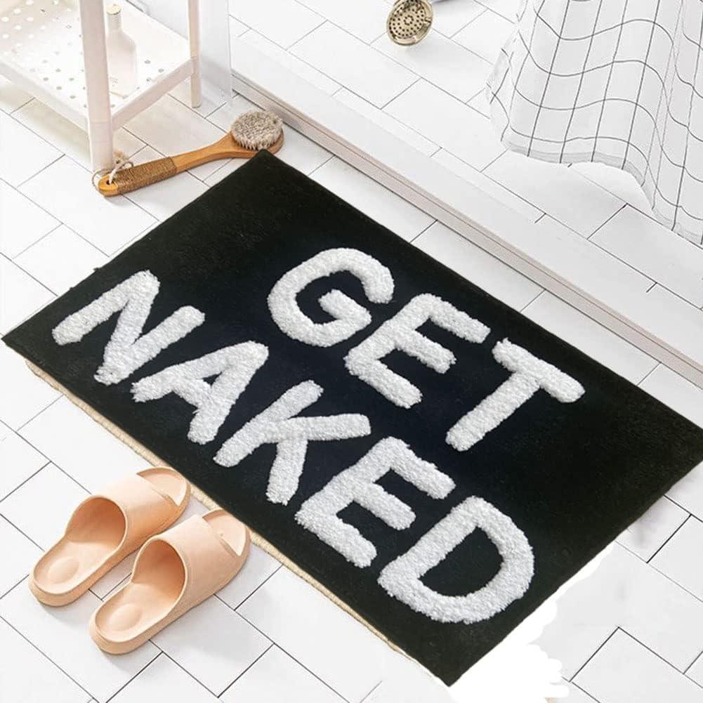 Zeeinx Get Naked Bath Mat Cute Bathroom Rugs Non Slip Microfiber Bath Rugs Funny Bathroom Decor Machine Washable Black Bath mat for Tub and Shower,16x24