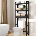 Smiry Over The Toilet Storage Cabinet, 3-Tier Bamboo Bathroom Organizers with Adjustable Shelf & 4 Hooks, Space Saving Shelf Rack for Bathrooms, Laundry Room, Balcony, Black