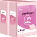 SUNEE 3 Ring Binder 3 Inch 2 Pack, Clear View Binder Three Ring PVC-Free (Fit 8.5x11 Inches) for School or Office Supplies, Pink