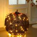 Wonderjune 1 Pcs Rattan Lighted Pumpkin Fall Decorations Artificial Rattan Pumpkin Lanterns LED Fall Lighted Harvest Indoor Outdoor Halloween Thanksgiving Decor Porch (Brown,18 Inch)