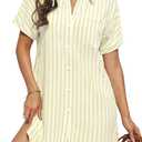 Yonique Women Swimsuit Coverup Shirt - Button Down Bathing Suit Cover Ups Striped Beach Dress 2026 (Beige, S)