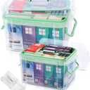 Medicine Organizer Storage Box with Pill Splitter,2 Pack Clear Portable Medicine Cabinet Organizer,Multipurpose Medicine Box with Lids,Trays,Labels,Handle,Empty First Aid Kit for Home,Travel
