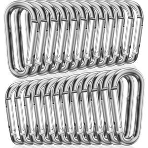 STURME 2" Aluminum D Ring Carabiners Clip D Shape Spring Loaded Gate Small Keychain Carabiner Clip Set Outdoor Camping Mini Lock Snap Hooks Spring Link Key Chain Durable Improved 24 PCS