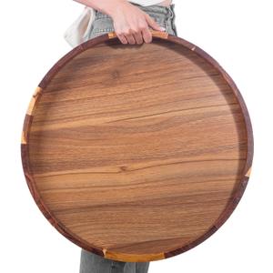 Oversized Round Ottoman Tray,22INCH,Great Round Trays Over Coffee Table Topper,Extra Large Circle Decorative Tray for Living Room,Big Wooden Tray with Handles for Displaying Serving Organizing(Acacia)