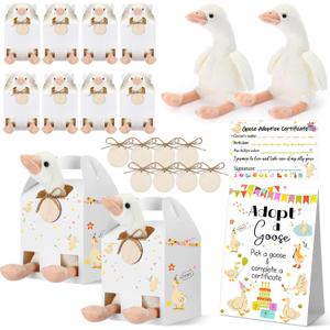 HyDren 33 Pcs Adopt Party Favors Include Adoption Sign Certificate Plush Stuffed Birthday Hats White Paper Boxes for Adopt an Party Supplies Animal Baby Shower Birthday Decoration(8 Goose)