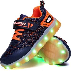YUNICUS Kids Light Up Shoes Led Flash Sneakers with Spider Upper USB Charge for Boys Girls Toddles Best Gift for Birthday Thanksgiving Christmas Day (12.5 Little Kid, Blue/Orange)