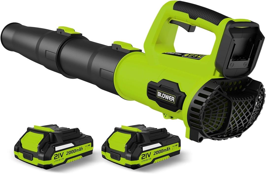 Leaf Blower, 21V Electric Cordless Blower, 2 X 2.0Ah Batteries and Charger Included, Lightweight Leaf Blower for Patio Cleaning, Lawn Care, Blowing Leaves and Dust, etc.
