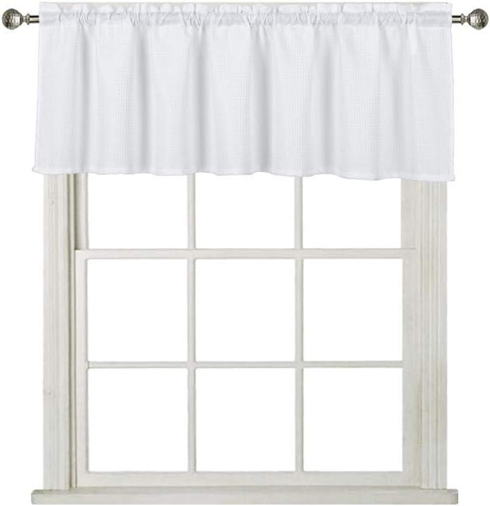 Home Queen Waffle Curtain Valance Window Treatment for Kitchen Bathroom Window, Straight Window Valance, Set of 1, 60 X 16 Inch, Solid White