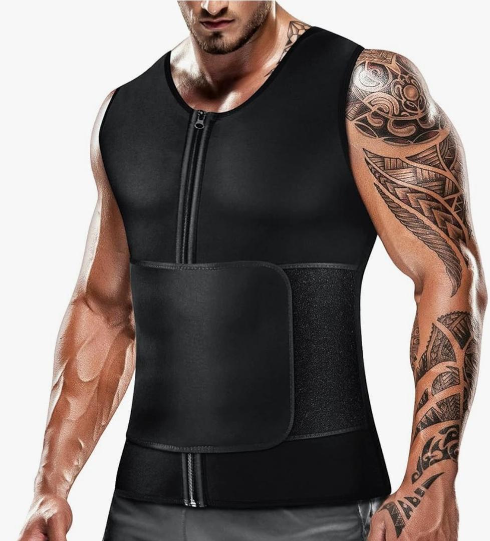 Cimkiz Men's Waist Trainer Sauna Suit Shirt, Gym & Exercise Compression Vest, Sweat-Boosting Workout Top, L