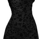 Verdusa Women's Mini Dress Floral Spaghetti Strap Mesh Short Dresses Going Out Sundress Y2k Gothic Clothes Dark Black, X-Small