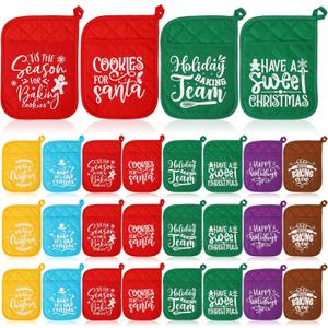 24 Pcs Christmas Pot Holders with Pocket Xmas Potholders Bulk Christmas Oven Mitts Heat Resistant Hot Pad Baking Gift Cookie Bag for Kitchen Baking Cooking (Classic,Vivid)