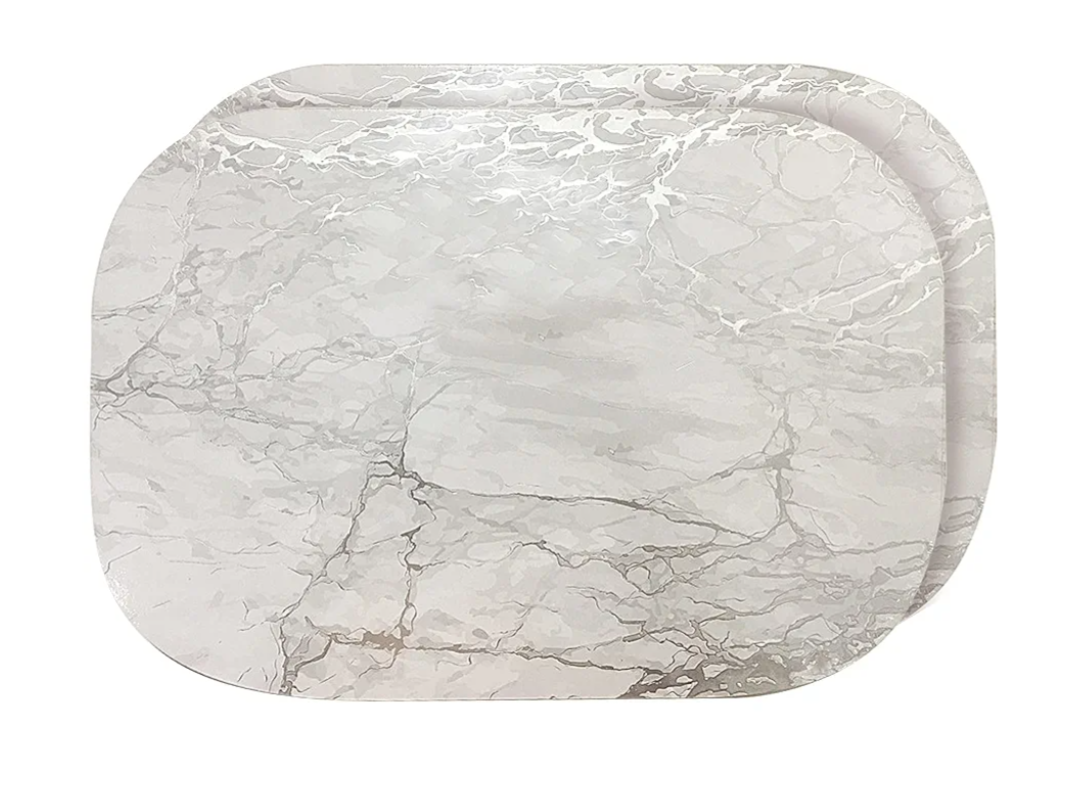 Dainty Home Silver Marble Oval Cork Placemats - Heat Resistant Placemats, Non-Slip, Easy Clean Placemats for Elegant Dining - 12"x18" Set of 2 - Perfect for Stylish, Modern Homes