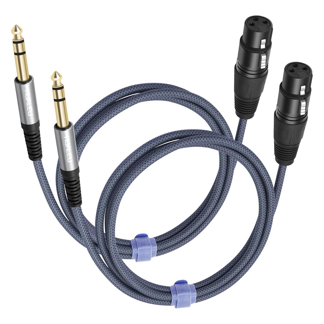 2 Pack 1/4 TRS Male to 3Pin XLR Female Microphone Cable,Balanced 6.35mm TRS to XLR Female Braid Quarter inch Cable for Mixer Microphone Active Speakers-3Feet