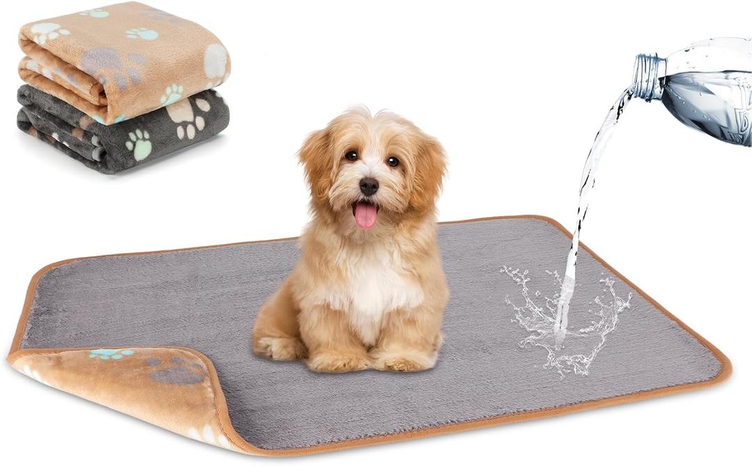 YUEPET Waterproof Dog Blankets, 2 Pack Washable Dog Blankets for Bed Couch Sofa Protector Fleece Flannel Puppy Blanket Soft Plush Reversible Throw Blanket for Small Dogs Puppy Cat 23"x16"(Grey+Coffee)