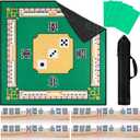 Breling Mahjong Mat Kit Wooden Mahjong Tiles Tray for Table Include Non Slip Noise Reduction Gaming Green Mat 31.5" Tile Mixer with Bag for Poker Card Game Dominoes